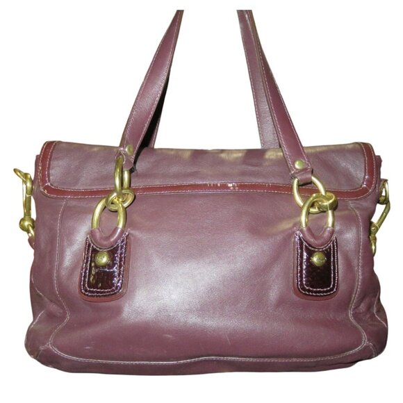 Coach 2011 Kristin Spectator Ostrich Embossed Mixed Leather Flap Purple Bag - Picture 2 of 15